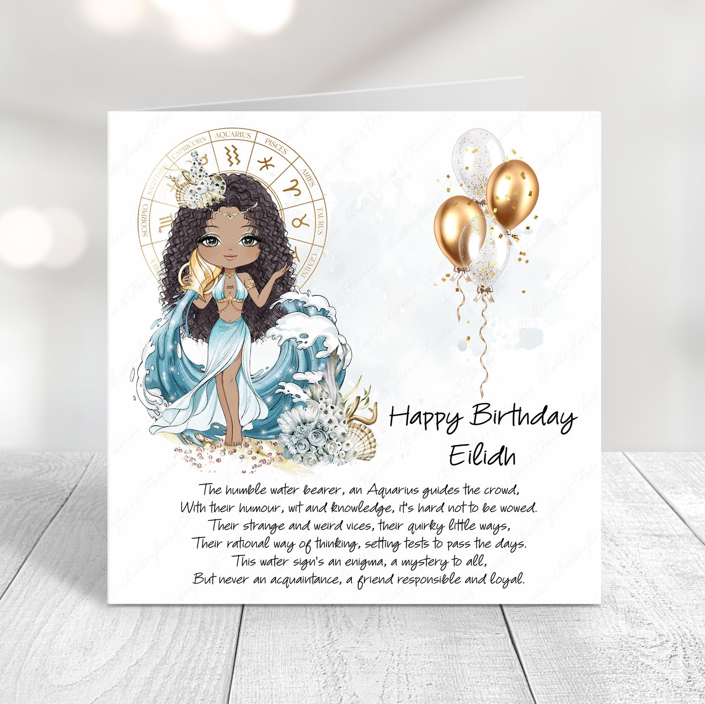 Personalised Aquarius Zodiac Birthday Card – Astrology Star Sign Card – Air Sign Birthday Card