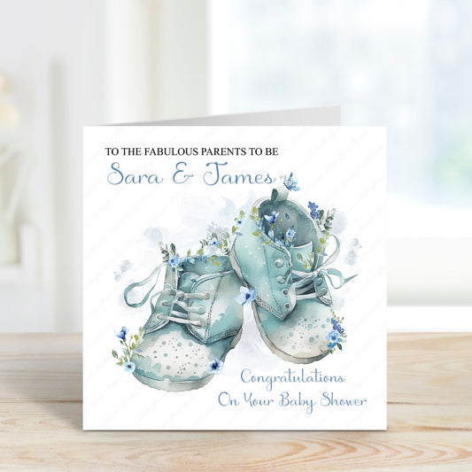 Personalised Blue New Parents Baby Shower Card