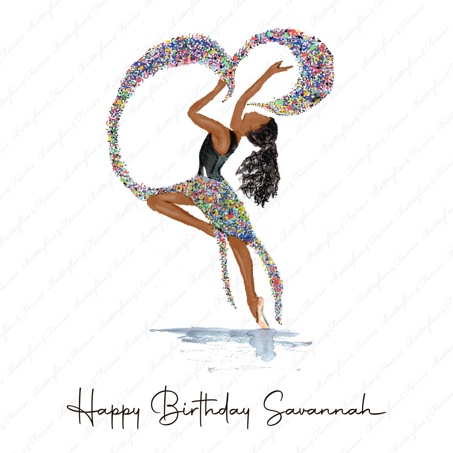 Personalised Watercolour Rainbow Confetti Dancer Birthday Card
