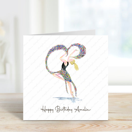Personalised Watercolour Rainbow Confetti Dancer Birthday Card