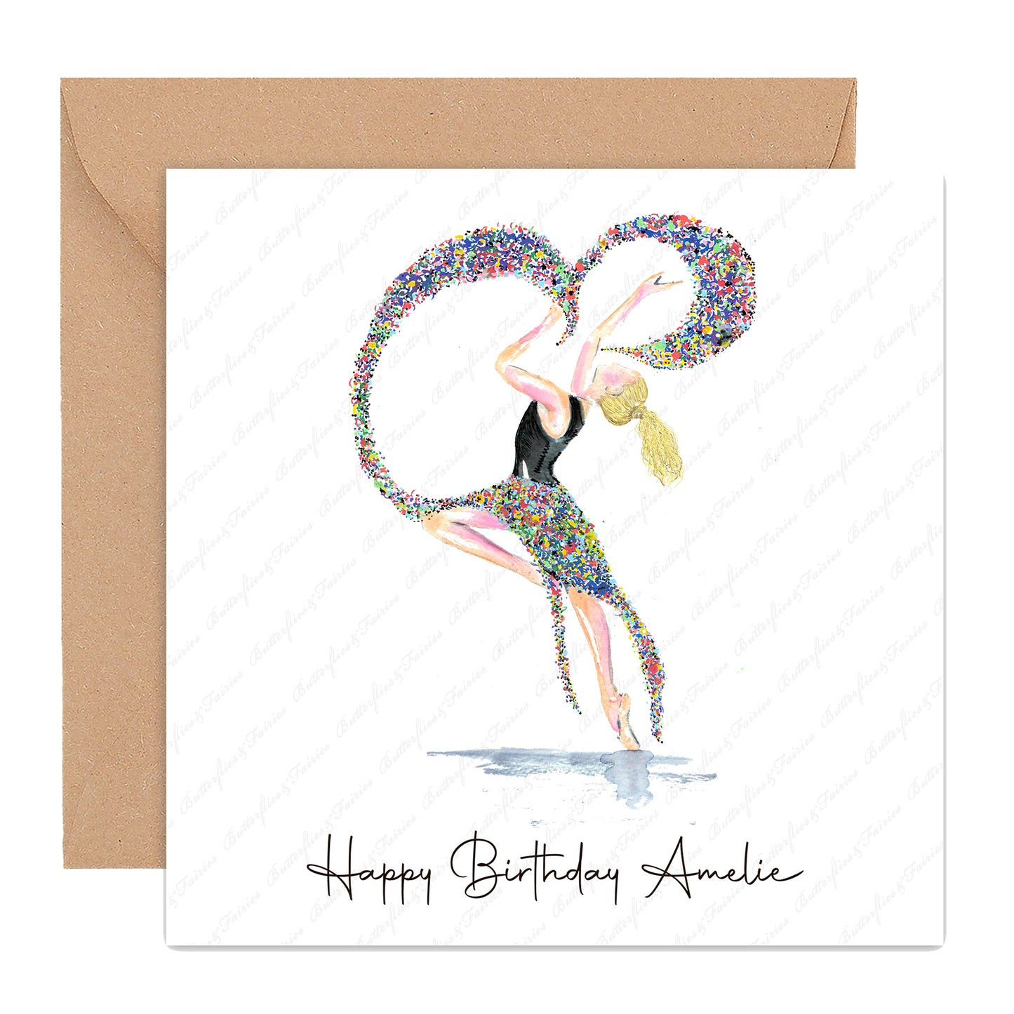 Personalised Watercolour Rainbow Confetti Dancer Birthday Card