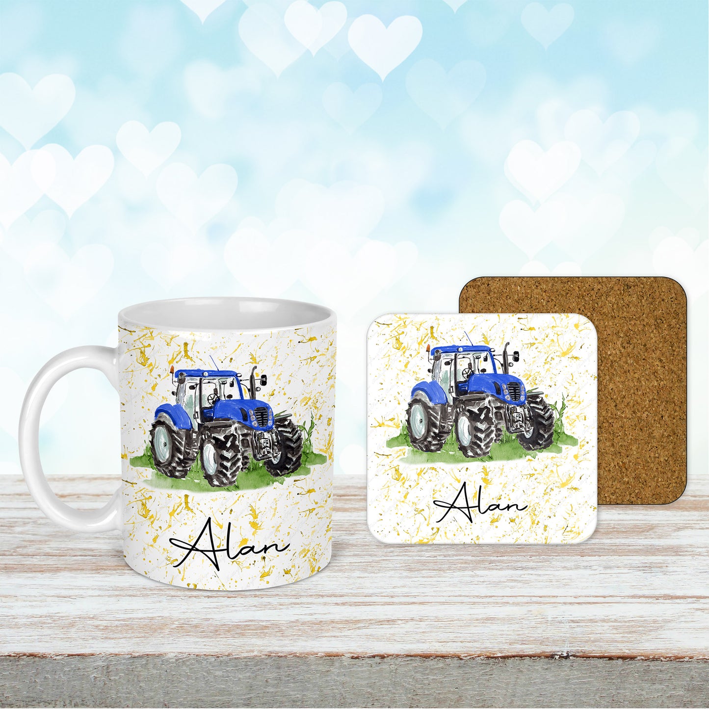 Personalised Tractor Mug and Coaster Set