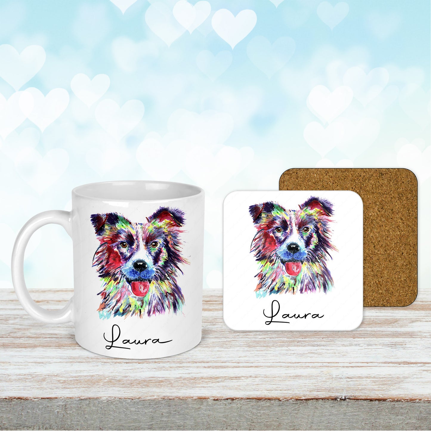 Personalised Border Collie Dog Mug and Coaster Set