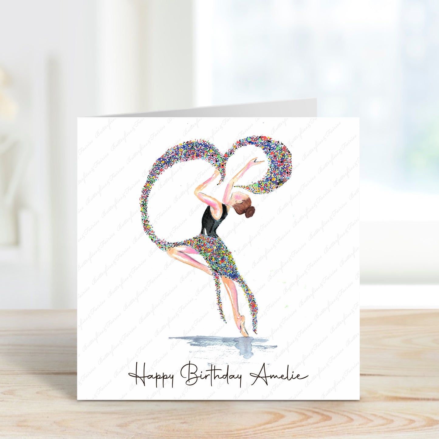 Personalised Watercolour Rainbow Confetti Dancer Birthday Card