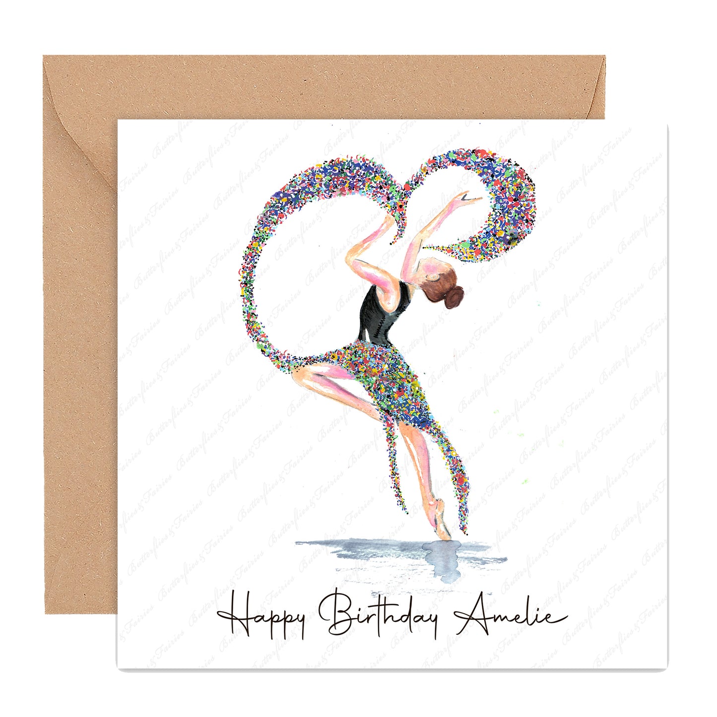 Personalised Watercolour Rainbow Confetti Dancer Birthday Card