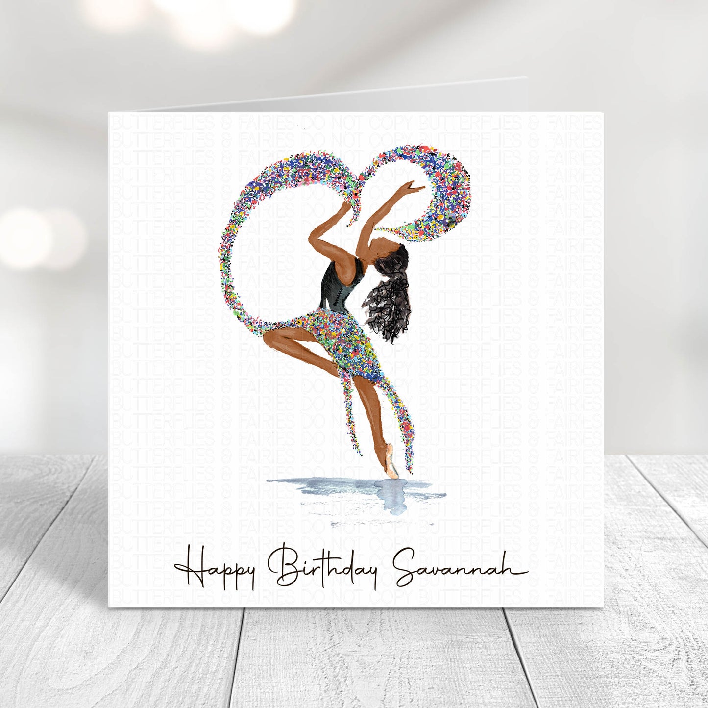 Personalised Watercolour Rainbow Confetti Dancer Birthday Card