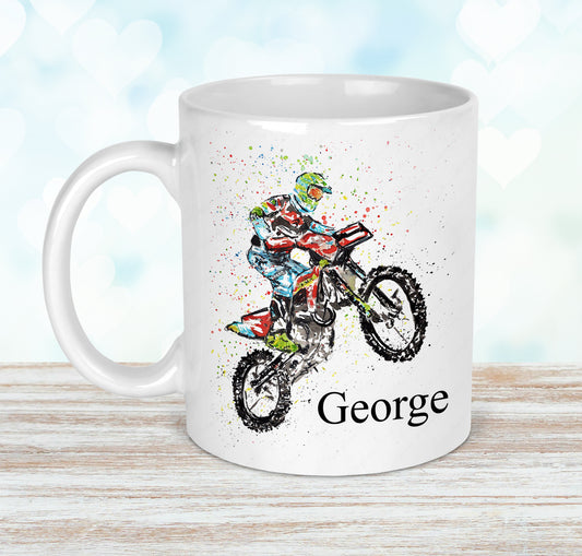 Personalised Watercolour Motocross Mug & Coaster Set