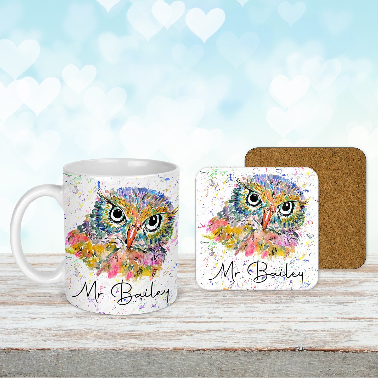 Personalised Owl Thank You Mug & Coaster Set for a Teacher