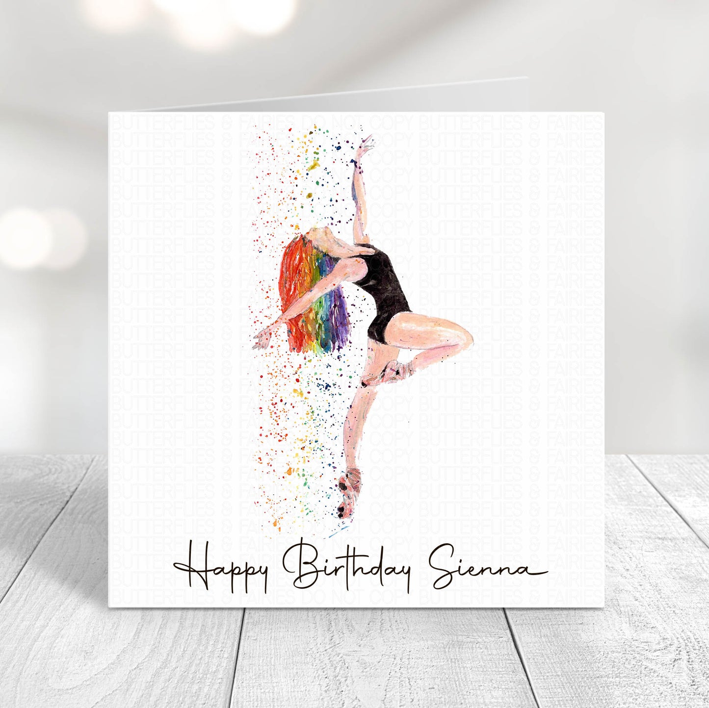 Personalised Watercolour Rainbow Ballet Birthday Card