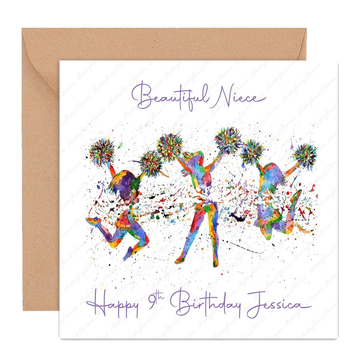 Personalised Watercolour Cheerleading Birthday Card