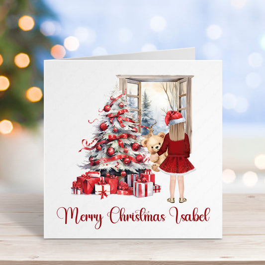 Personalised Girl in Santa Hat Christmas Card - Customise Hair Colour