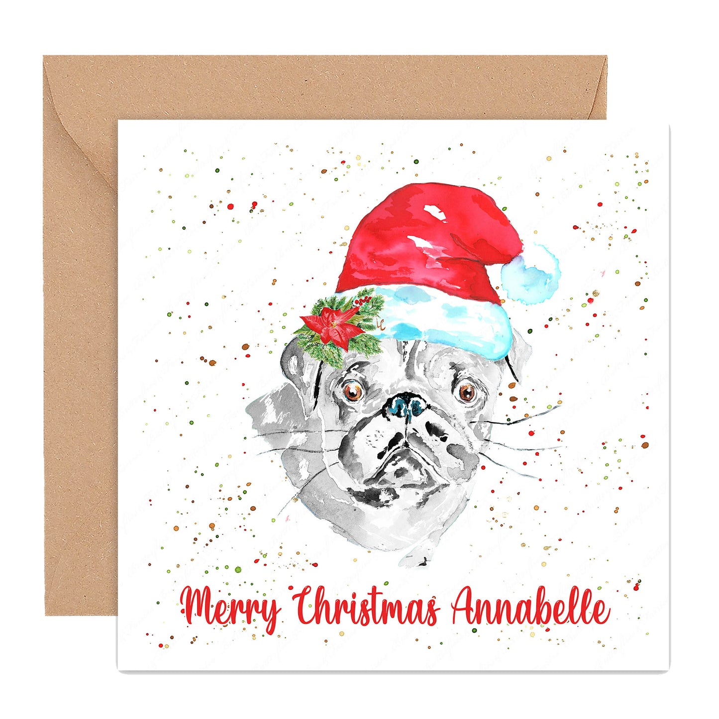 Personalised Pug Dog Christmas Card
