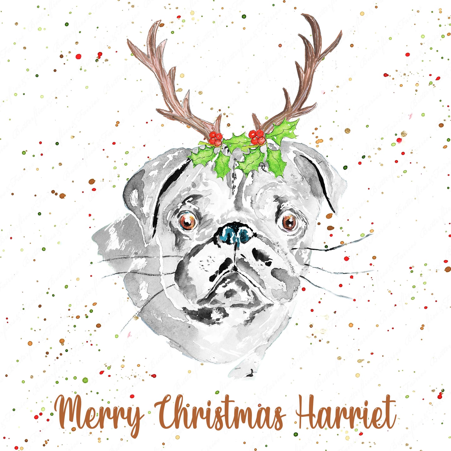 Personalised Pug Dog Christmas Card