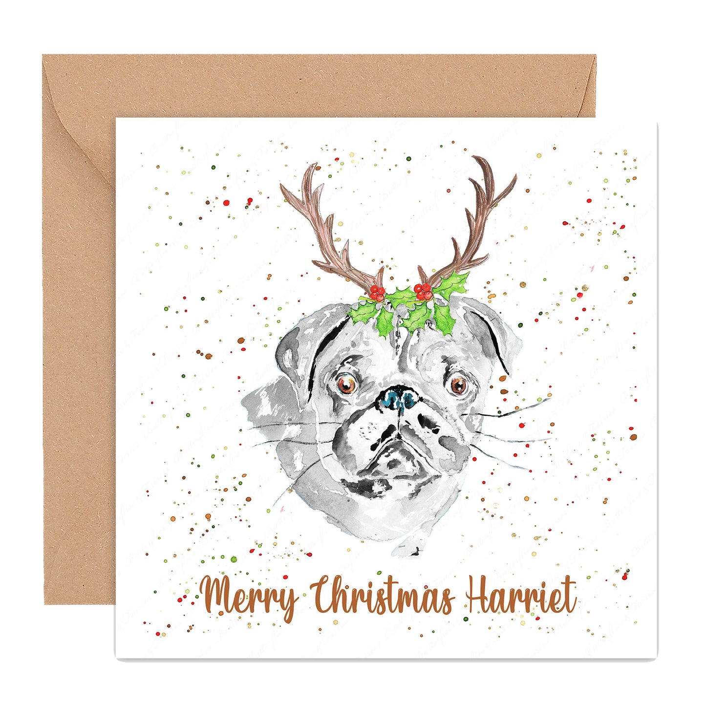 Personalised Pug Dog Christmas Card