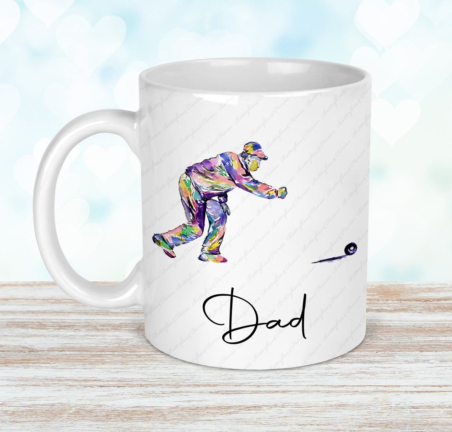 Personalised Watercolour Crown Green Bowls Mug and Coaster Set