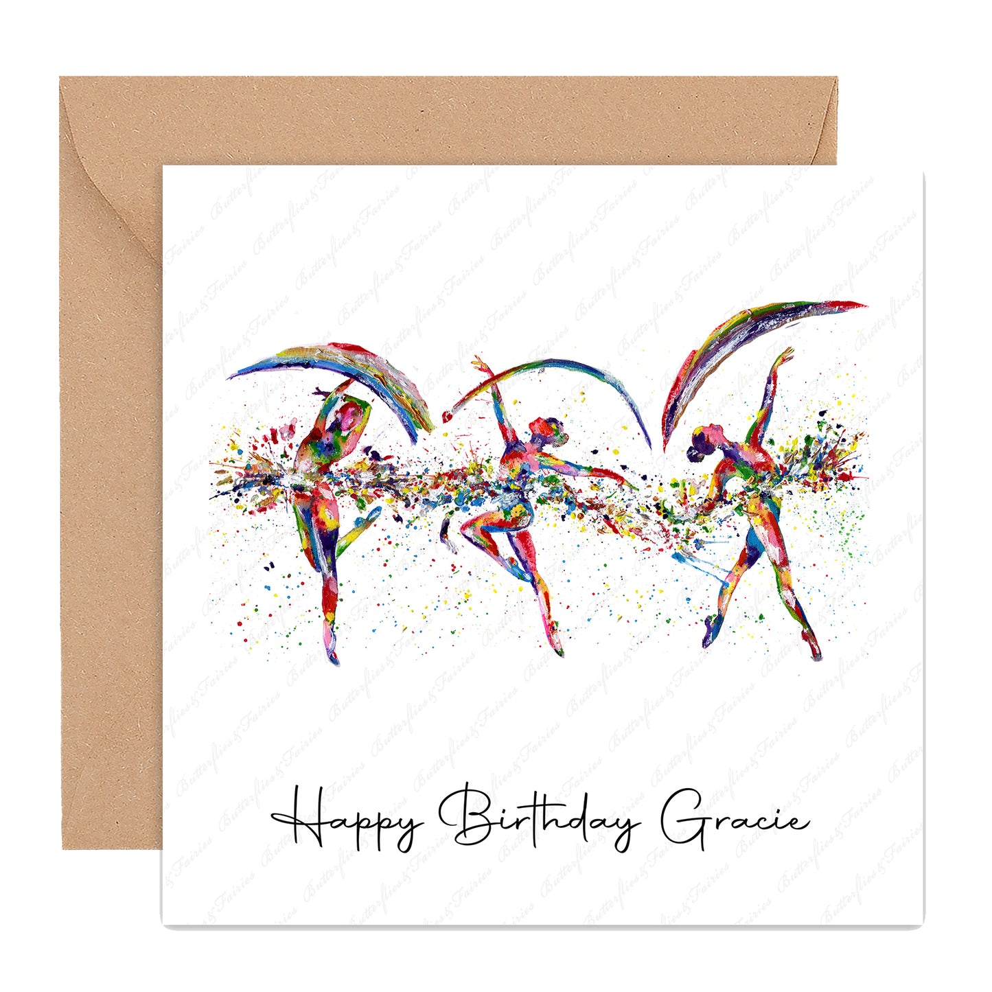 Personalised Watercolour Dance The Rainbow Birthday Card