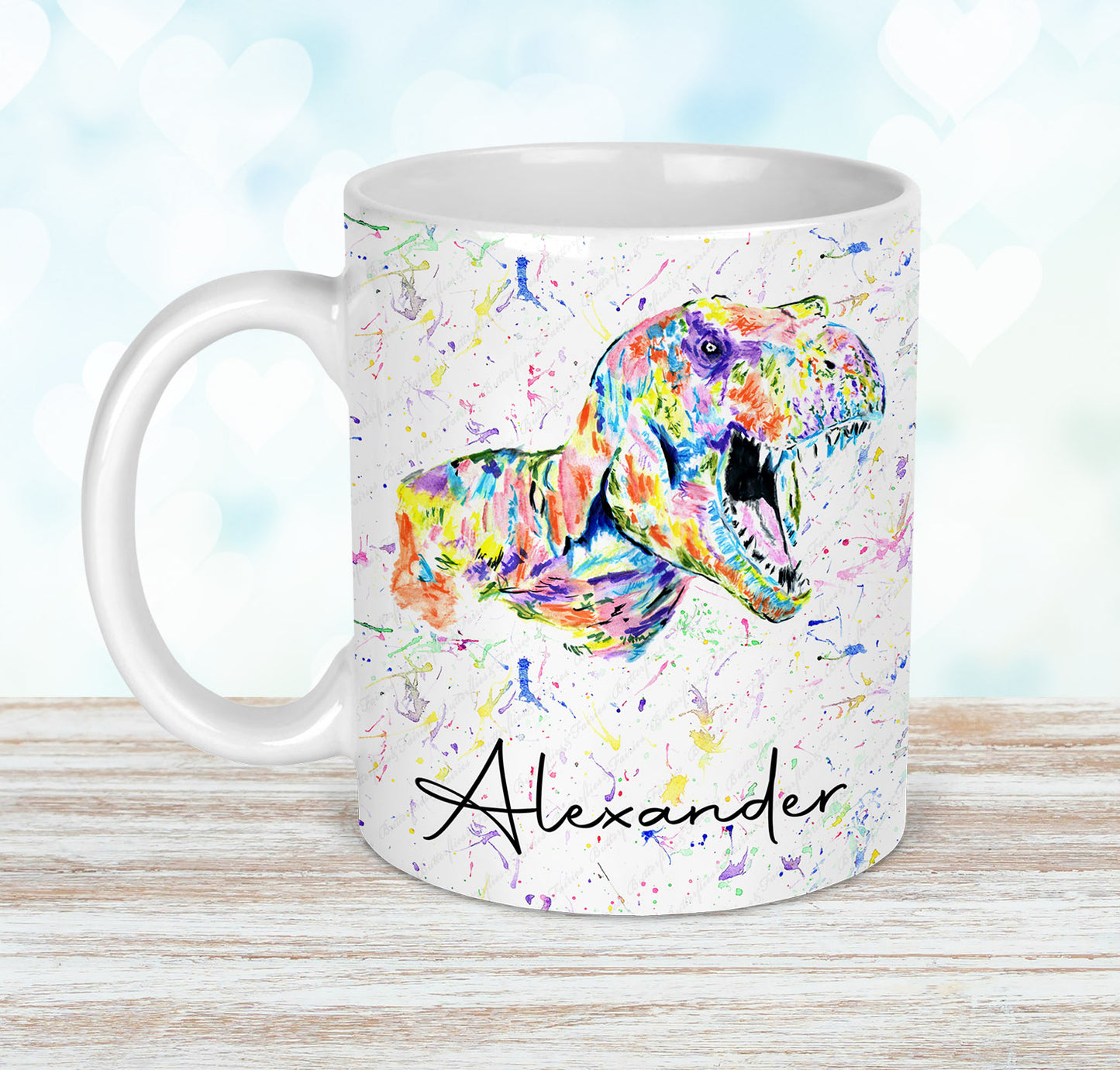 Personalised T-Rex Dinosaur Mug and Coaster Set