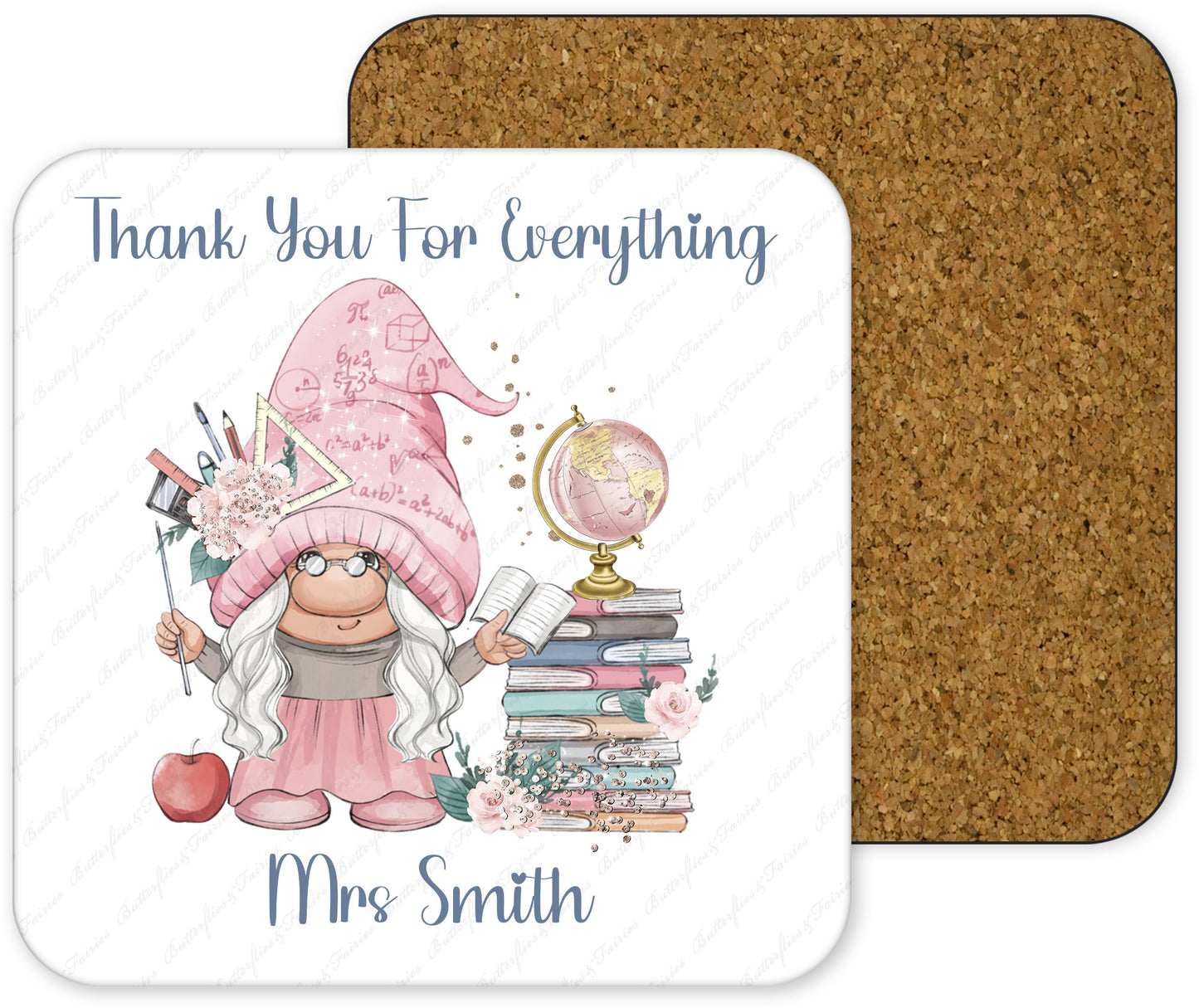 Personalised Gnome Thank You Mug & Coaster Set for a Female Teacher