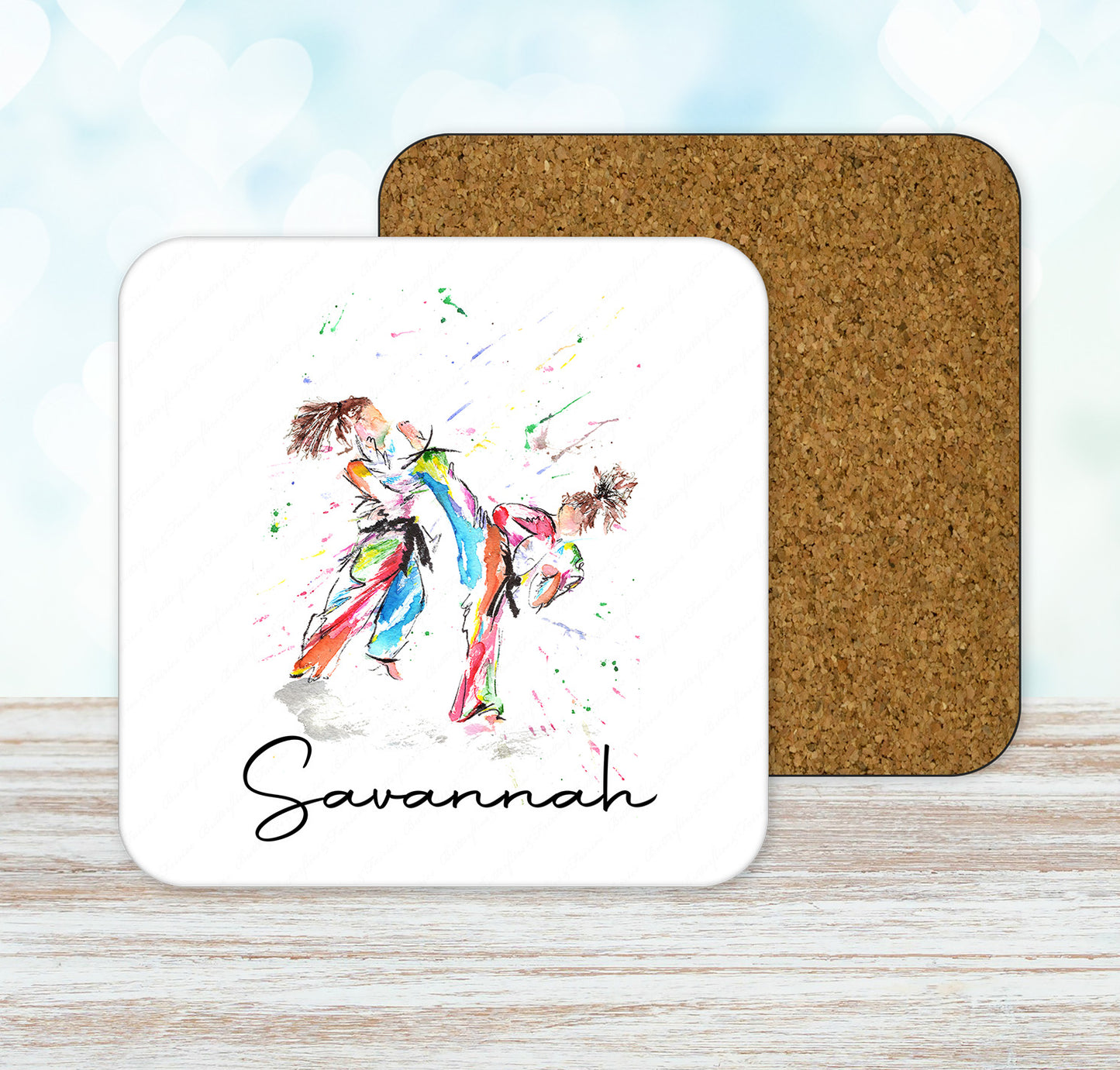 Watercolour Female Martial Arts Mug and Coaster Set