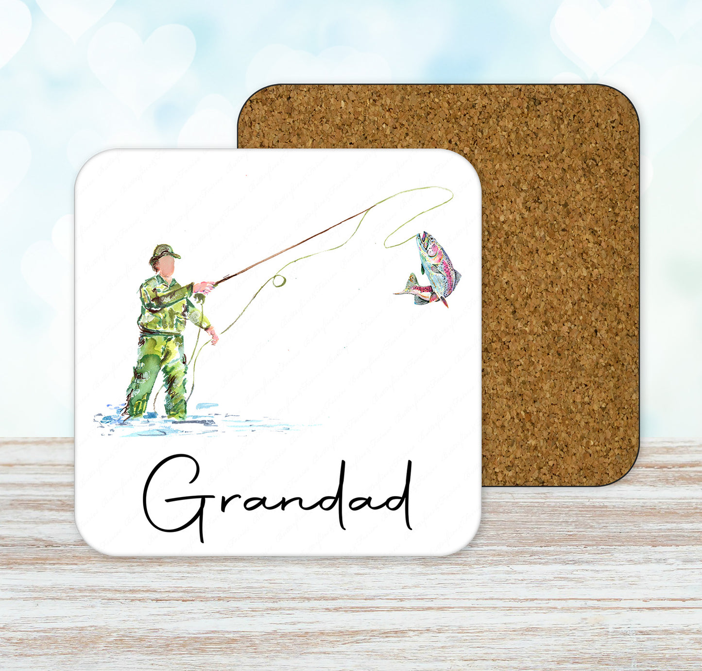 Personalised Watercolour Fishing Fisherman Mug and Coaster Set