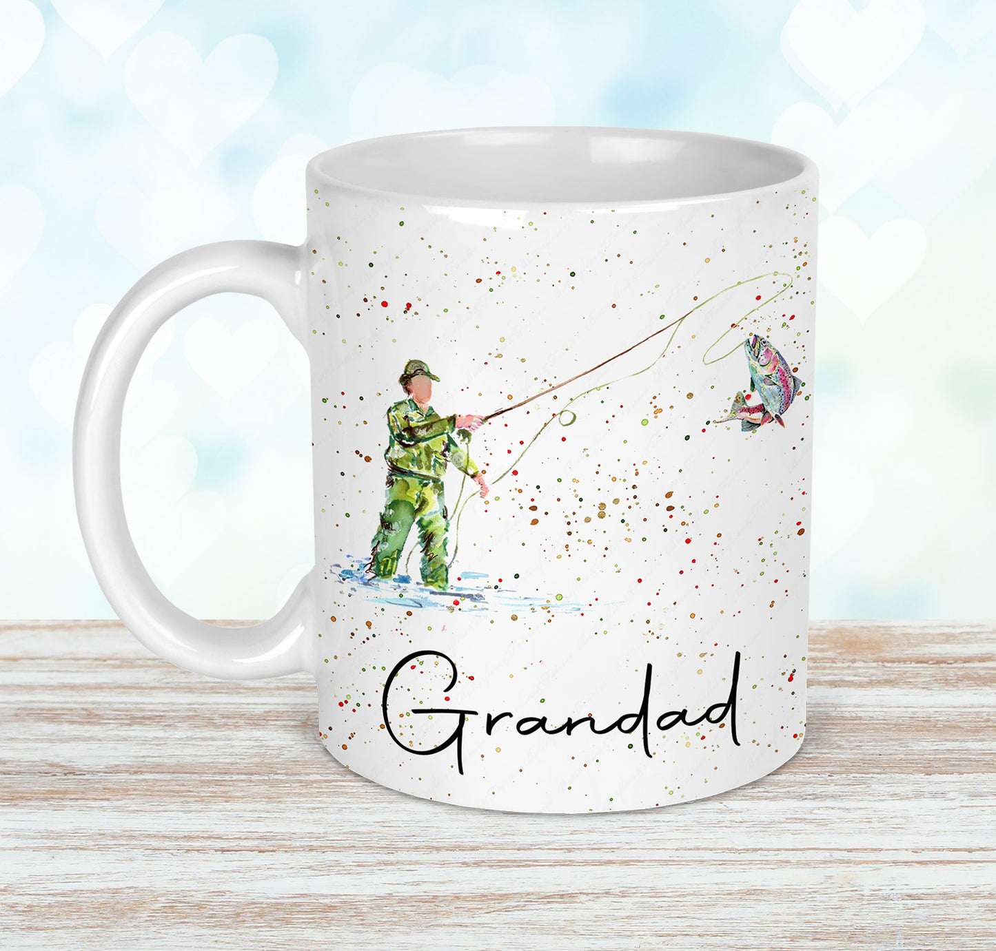 Personalised Watercolour Fishing Fisherman Mug and Coaster Set