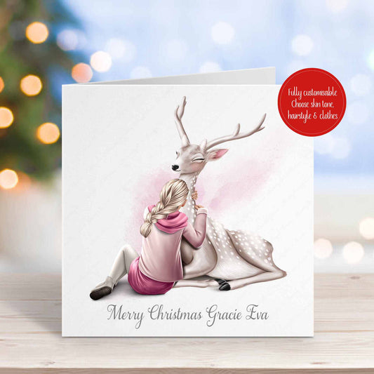 Personalised Reindeer Christmas Card - Customise Skin Tone, Clothes & Hairstyle