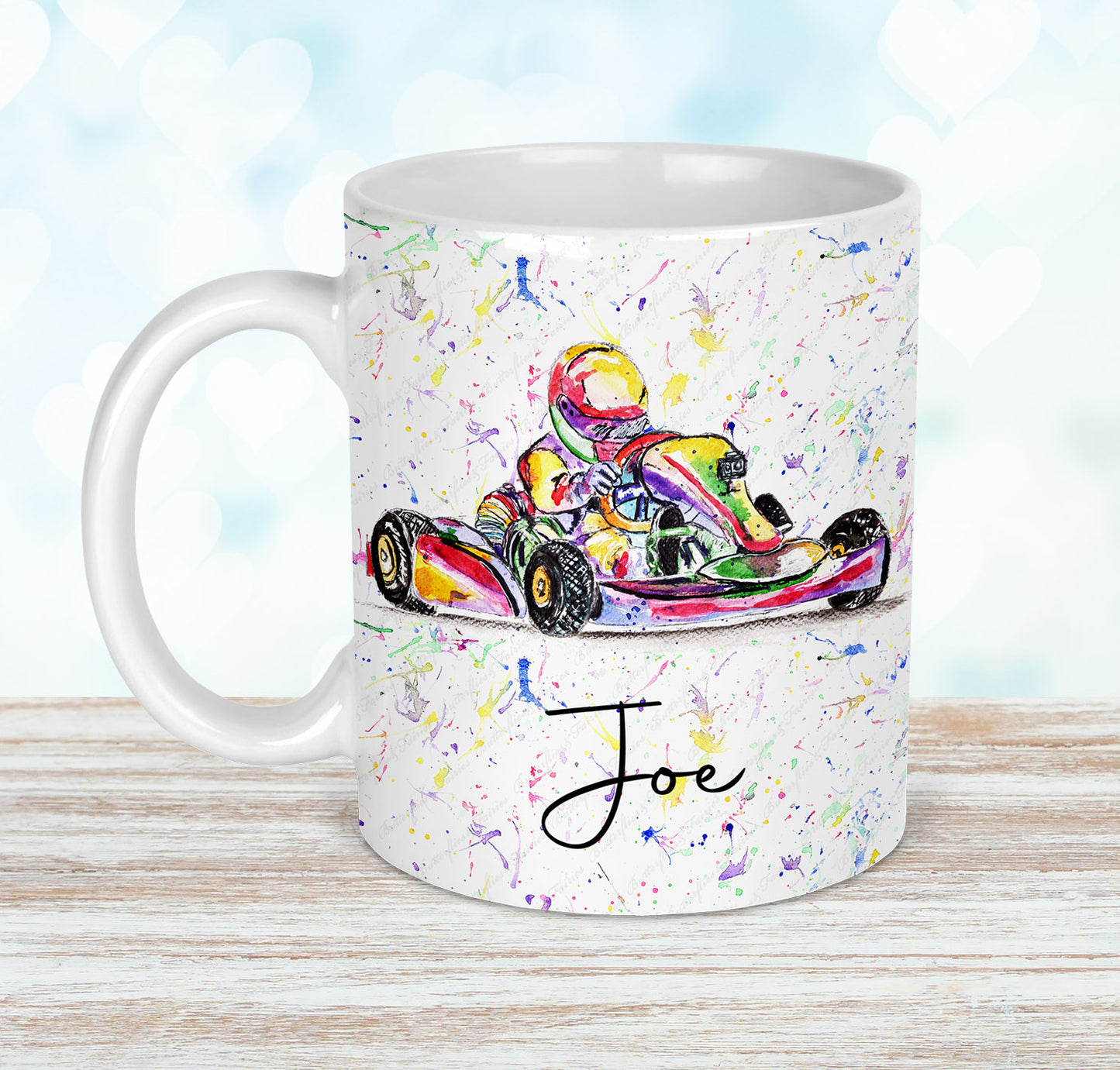 Personalised Watercolour Go Kart Mug and Coaster Set