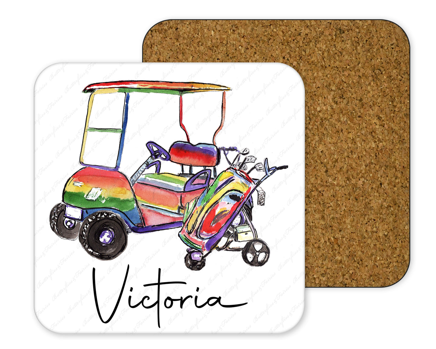 Personalised Watercolour Golf Mug and Coaster Set