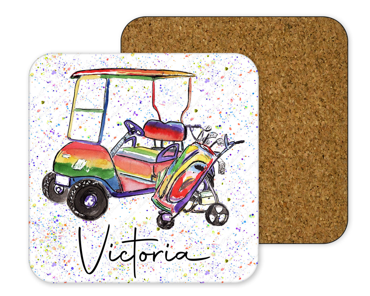 Personalised Watercolour Golf Mug and Coaster Set