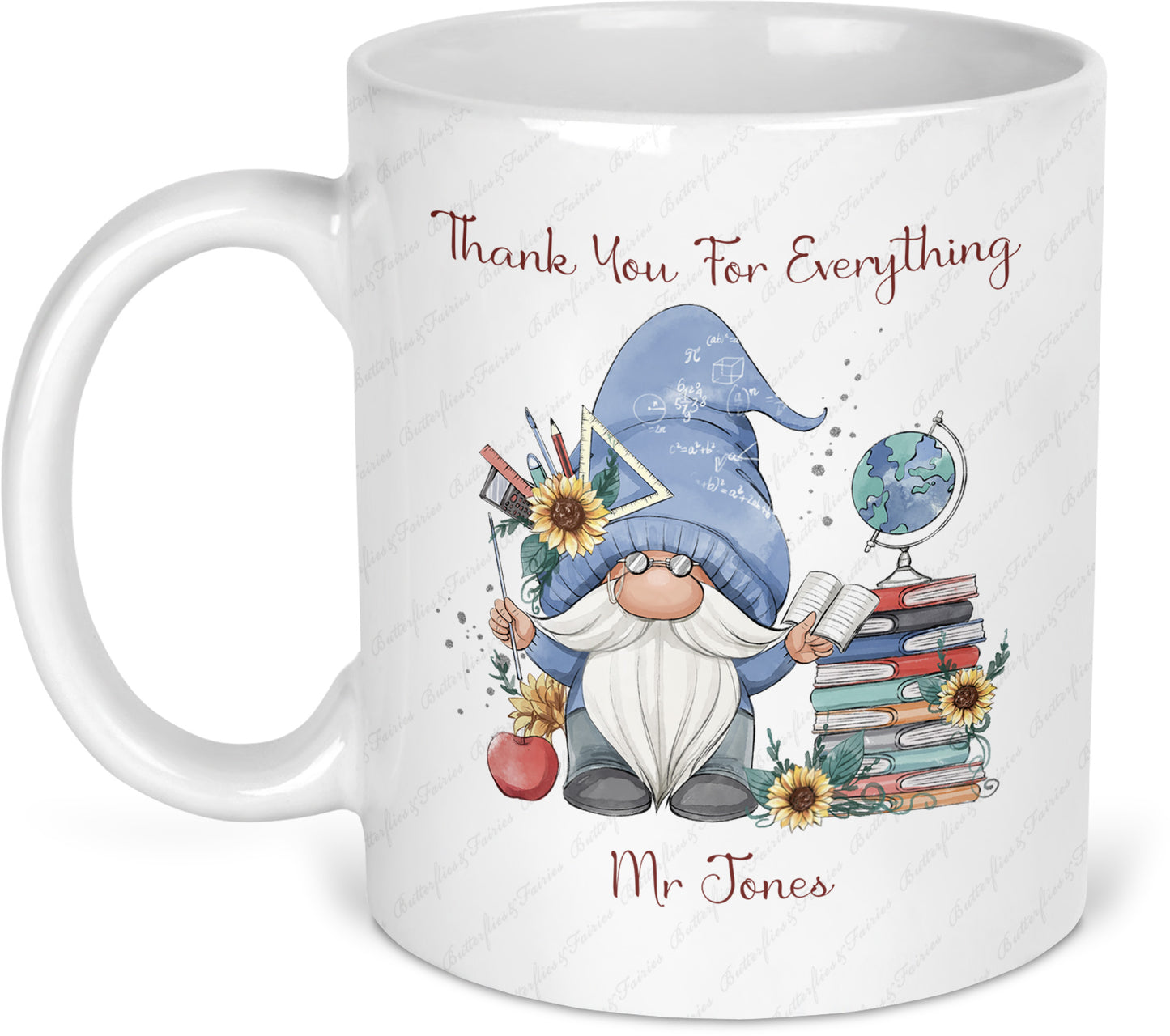 Personalised Gnome Thank You Mug & Coaster Set for a Male Teacher