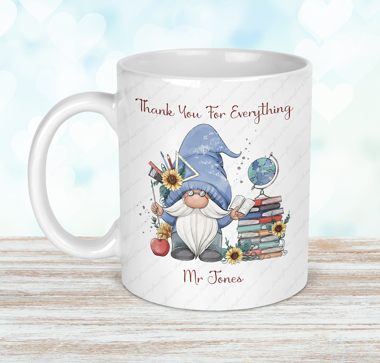 Personalised Gnome Thank You Mug & Coaster Set for a Male Teacher