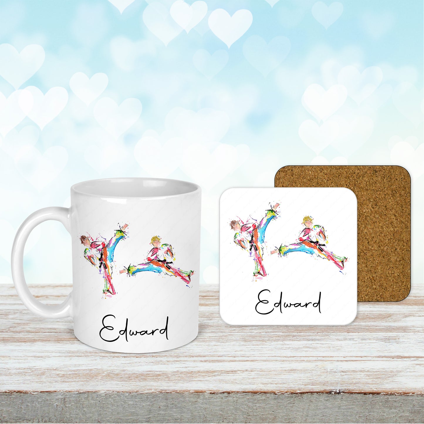 Watercolour Male Martial Arts Mug and Coaster Set