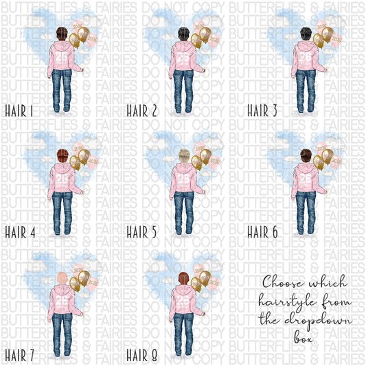 Personalised School Leaver Card 2026 – Boy with Baby Light Pink Leavers Hoodie | Last Day of School Card