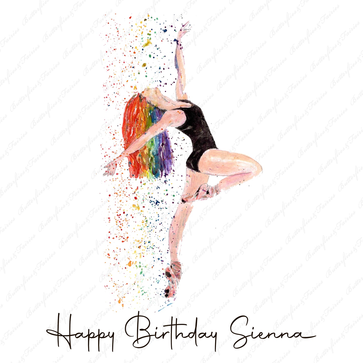 Personalised Watercolour Rainbow Ballet Birthday Card