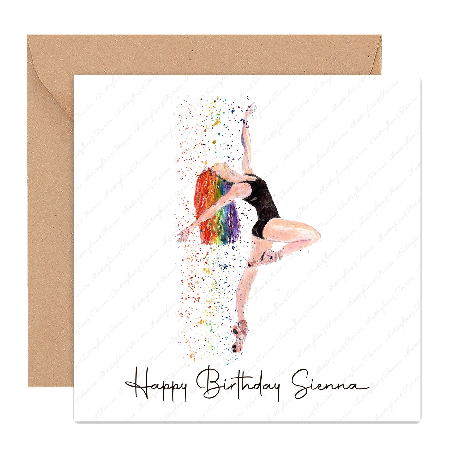 Personalised Watercolour Rainbow Ballet Birthday Card