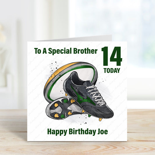 Personalised Rugby Birthday Card - Lots of Kit Colours Available