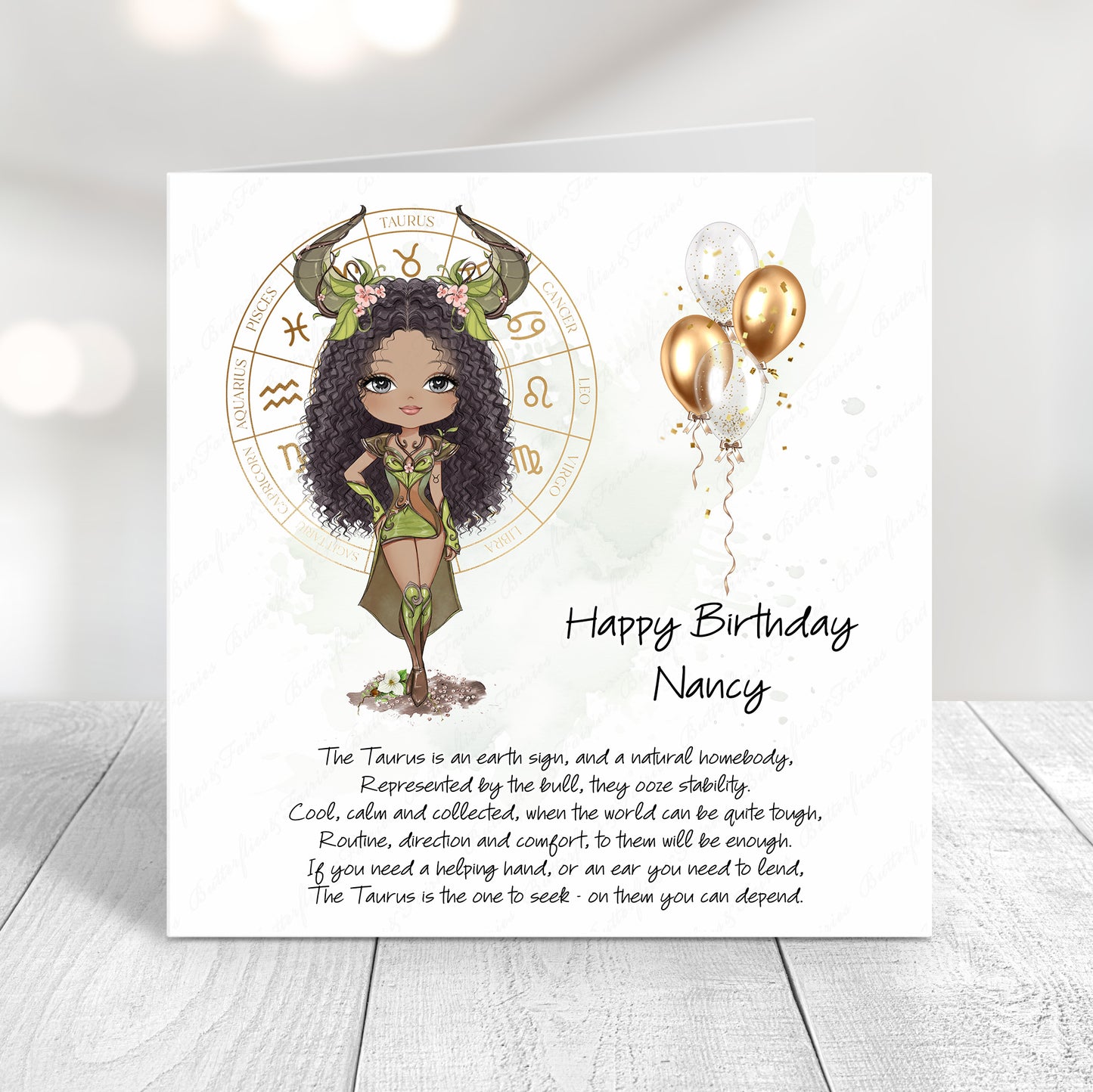 Personalised Taurus Zodiac Birthday Card – Astrology Star Sign Card – Earth Sign Birthday Card