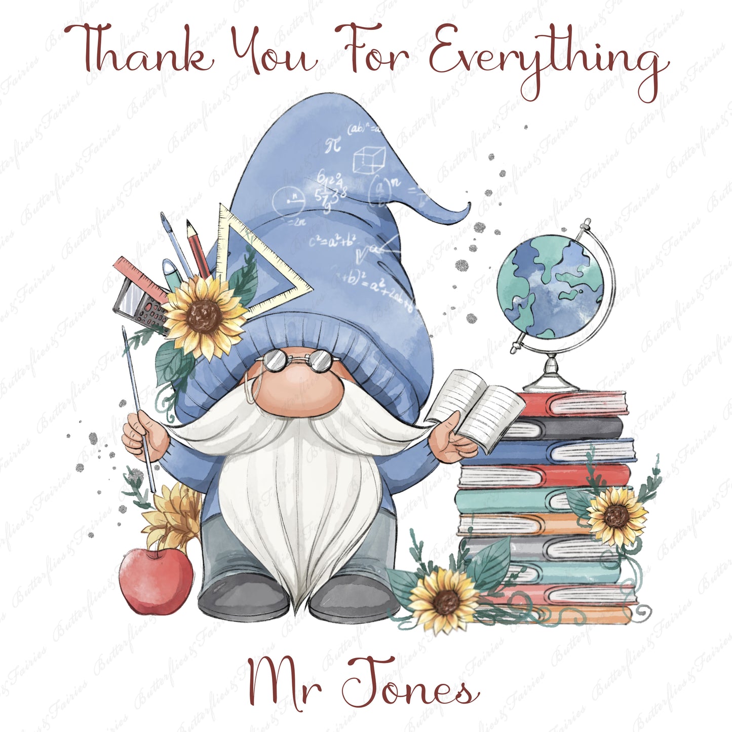 Personalised Gnome Teacher Thank You Card for Male Teacher