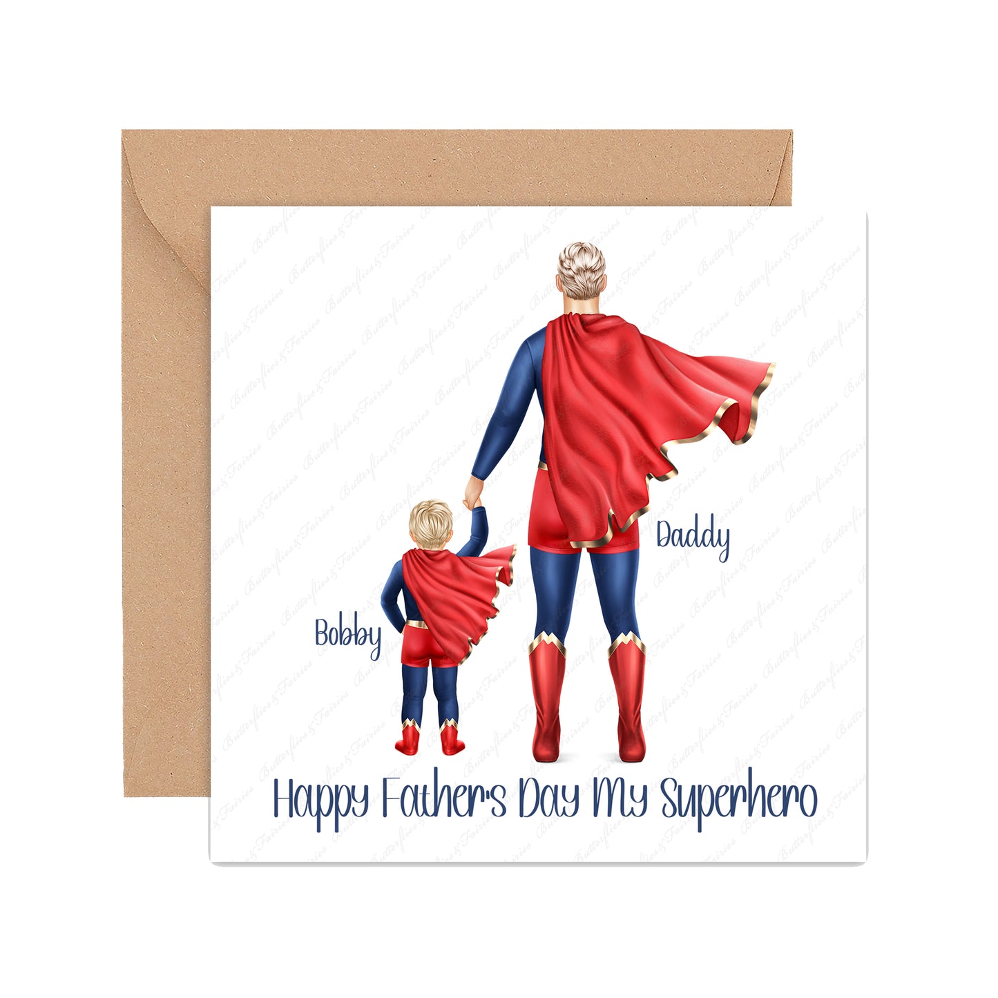 Personalised Superhero Dad & Son Father's Day Card