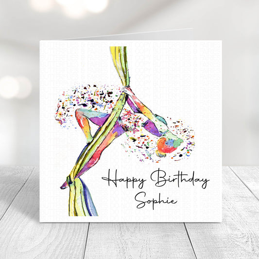 Personalised Aerial Silk Gymnast Dancer Birthday Card