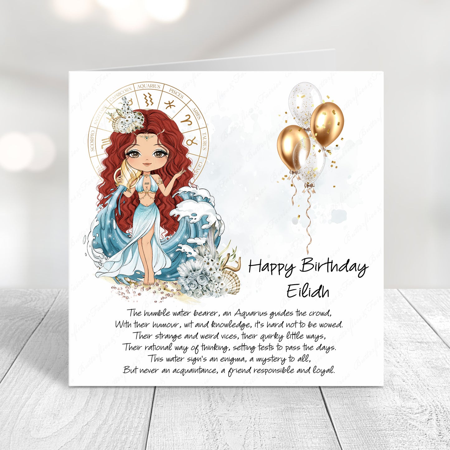 Personalised Aquarius Zodiac Birthday Card – Astrology Star Sign Card – Air Sign Birthday Card