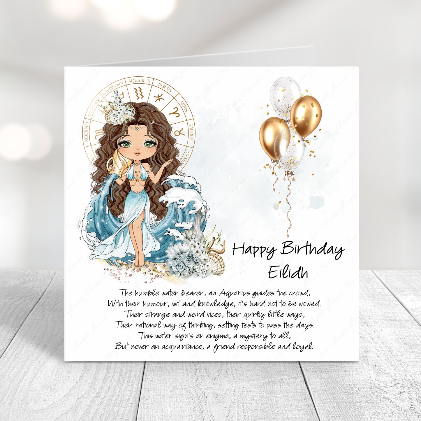 Personalised Aquarius Zodiac Birthday Card – Astrology Star Sign Card – Air Sign Birthday Card