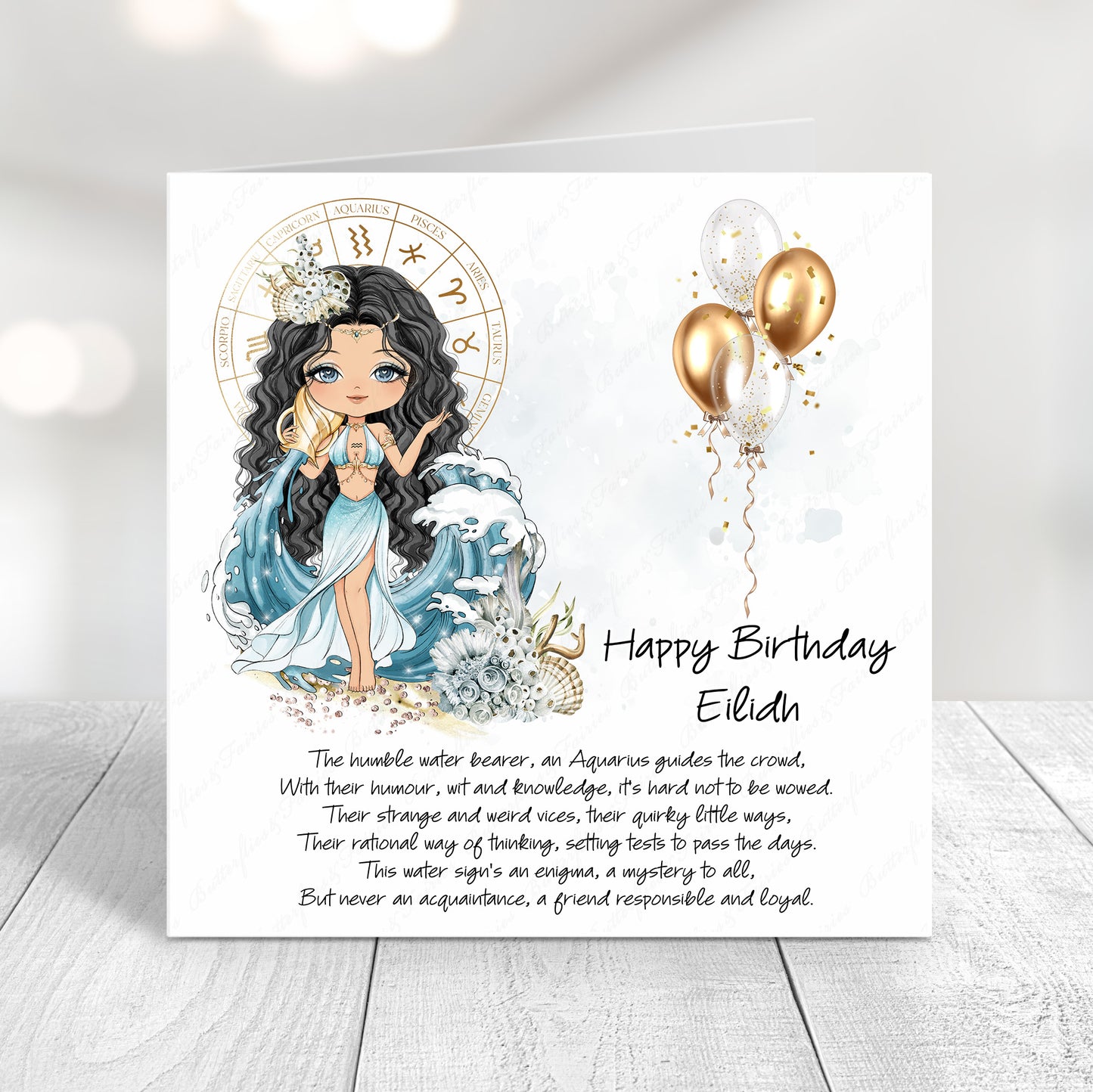 Personalised Aquarius Zodiac Birthday Card – Astrology Star Sign Card – Air Sign Birthday Card