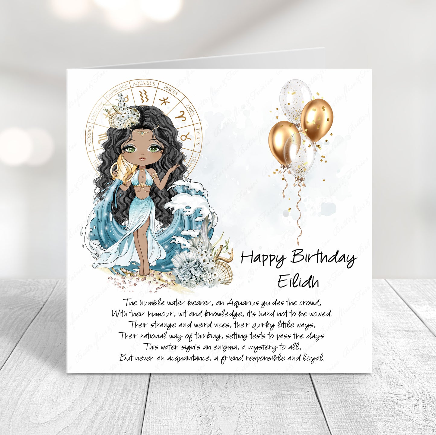 Personalised Aquarius Zodiac Birthday Card – Astrology Star Sign Card – Air Sign Birthday Card
