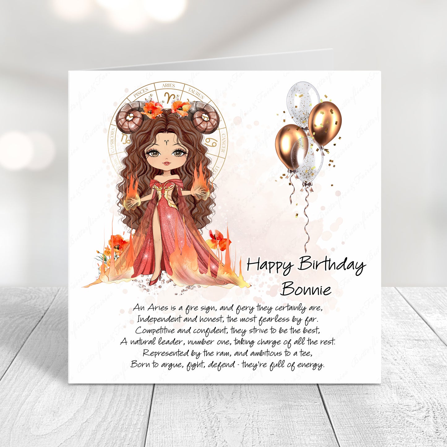 Personalised Aries Zodiac Birthday Card – Astrology Star Sign Card – Fire Sign Birthday Card
