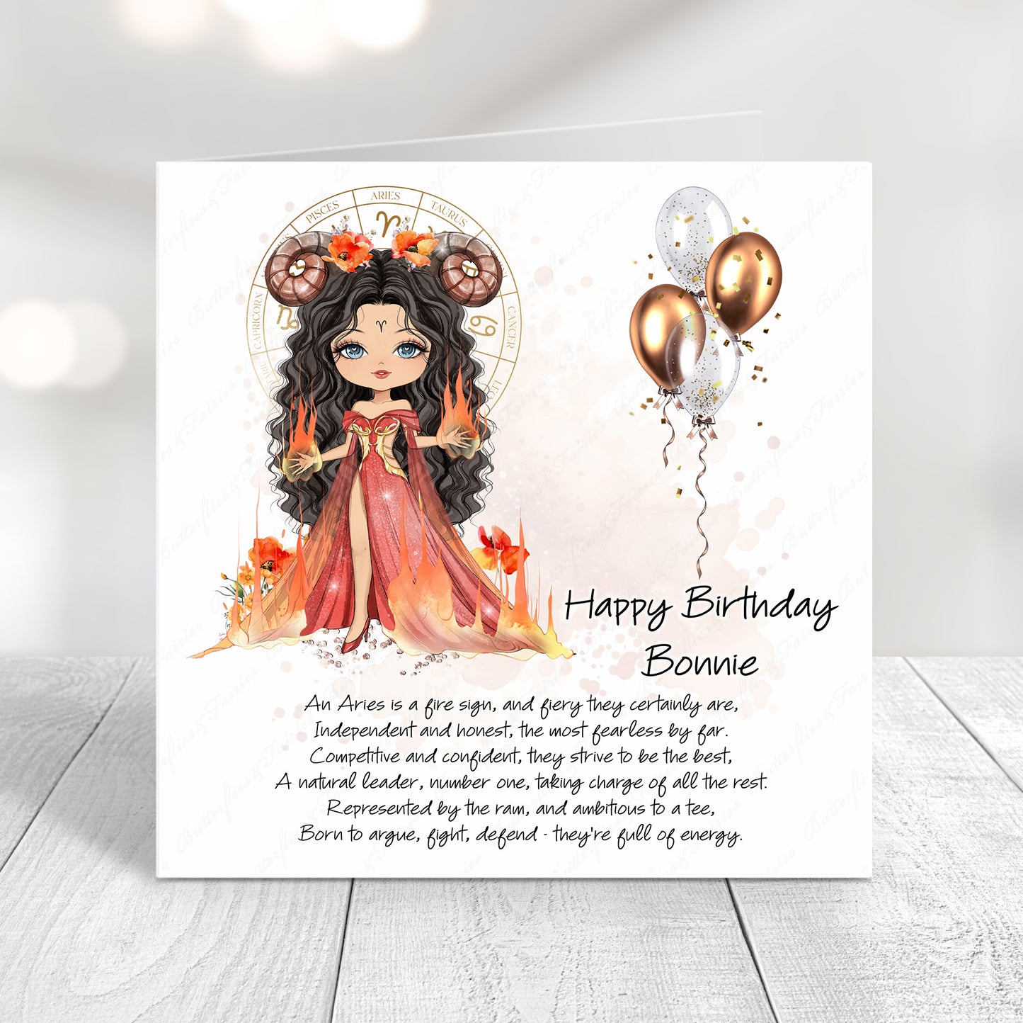 Personalised Aries Zodiac Birthday Card – Astrology Star Sign Card – Fire Sign Birthday Card