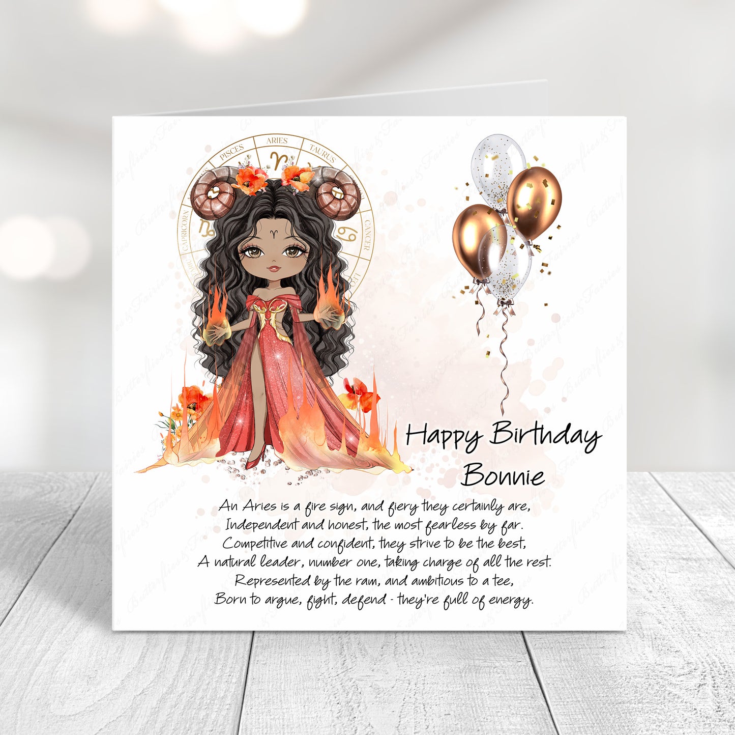 Personalised Aries Zodiac Birthday Card – Astrology Star Sign Card – Fire Sign Birthday Card