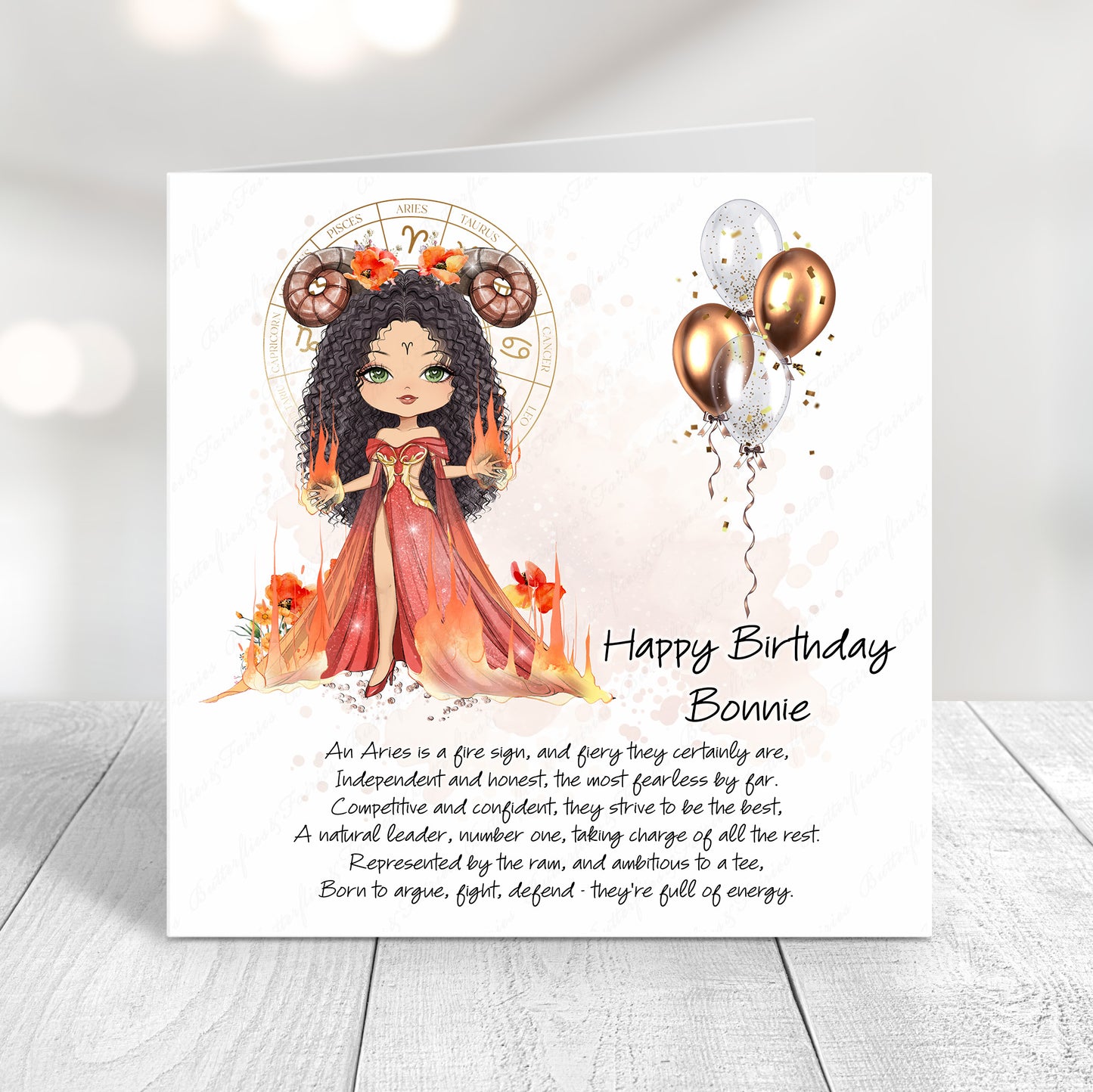 Personalised Aries Zodiac Birthday Card – Astrology Star Sign Card – Fire Sign Birthday Card