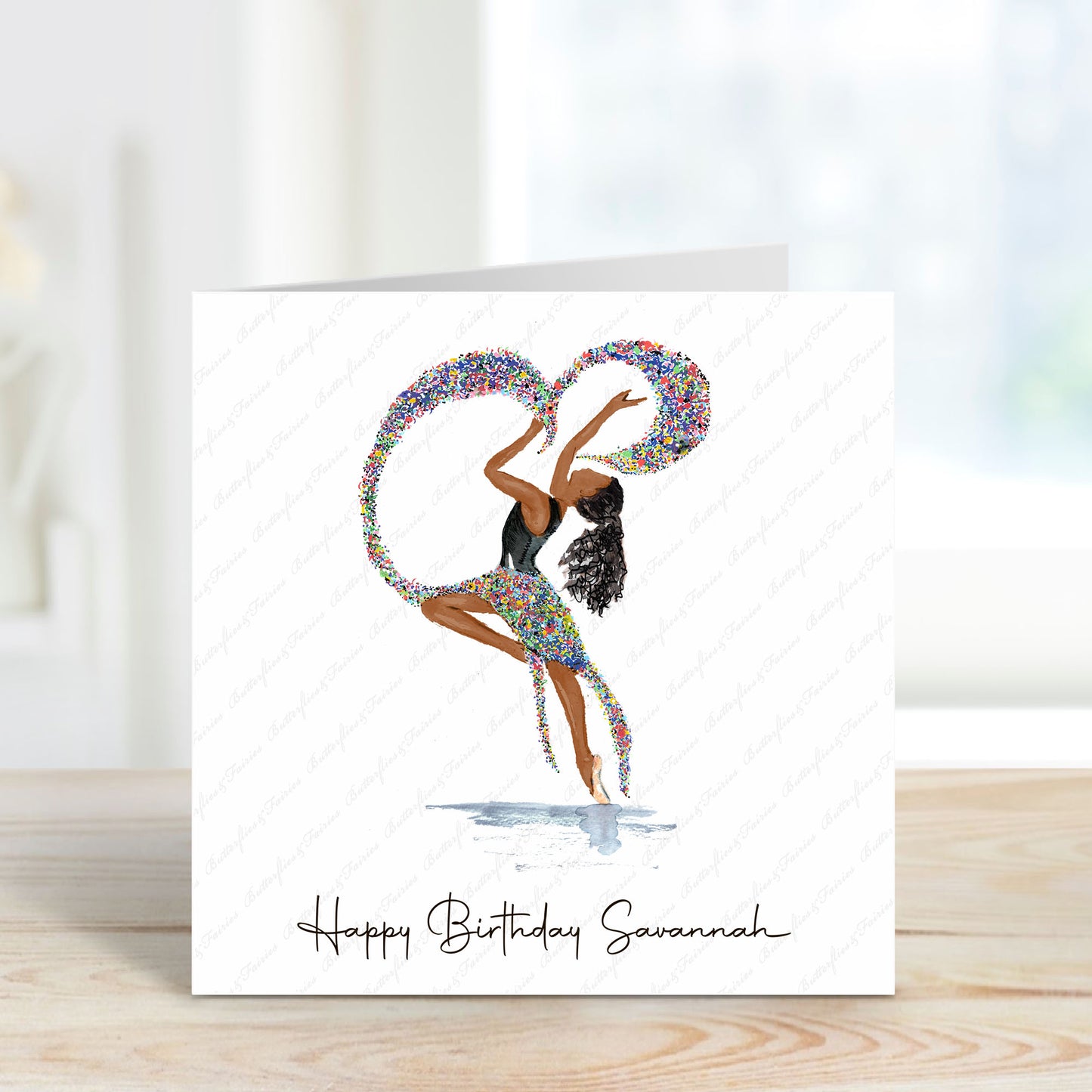 Personalised Watercolour Rainbow Confetti Dancer Birthday Card