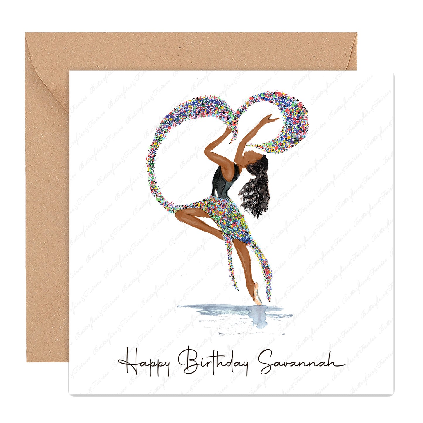 Personalised Watercolour Rainbow Confetti Dancer Birthday Card